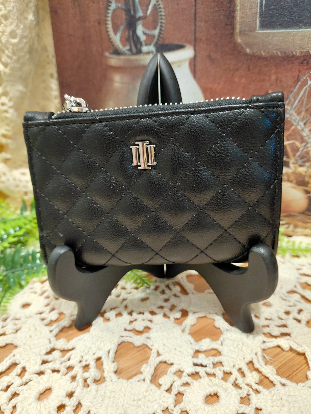 INC International Concepts Black Quilted Mini Zip Coin Pouch